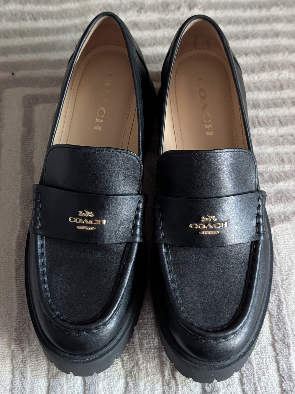 COACH Women’s Black Leather Chunky Loafers
